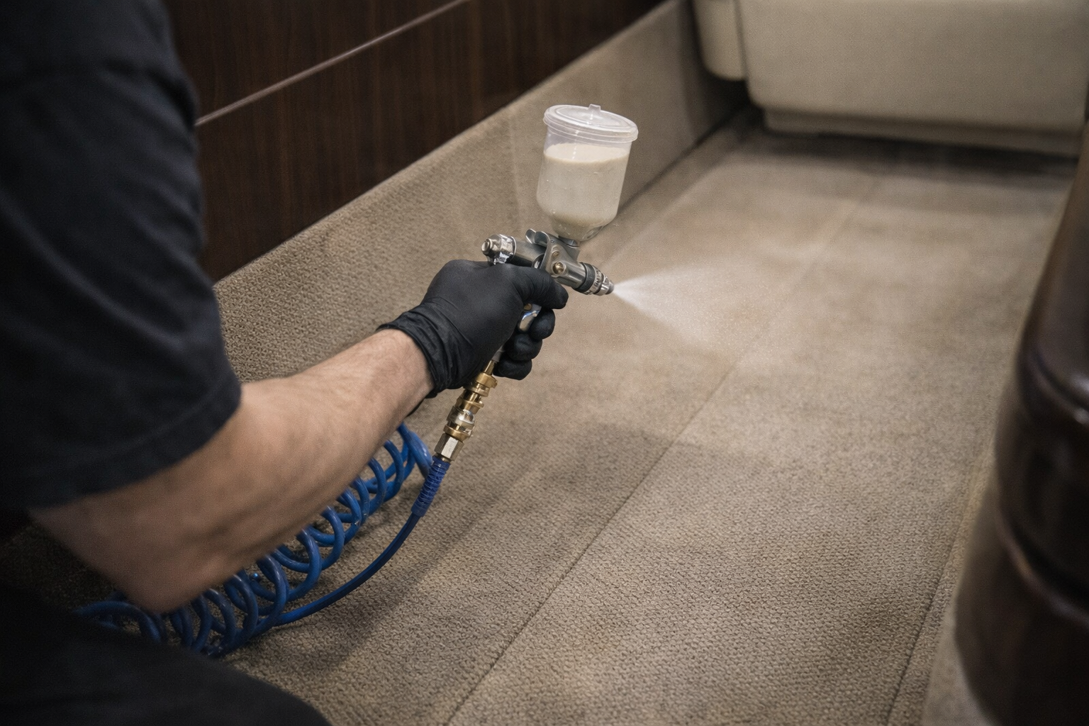 Pintura e revitalização de carpete aeronáutico